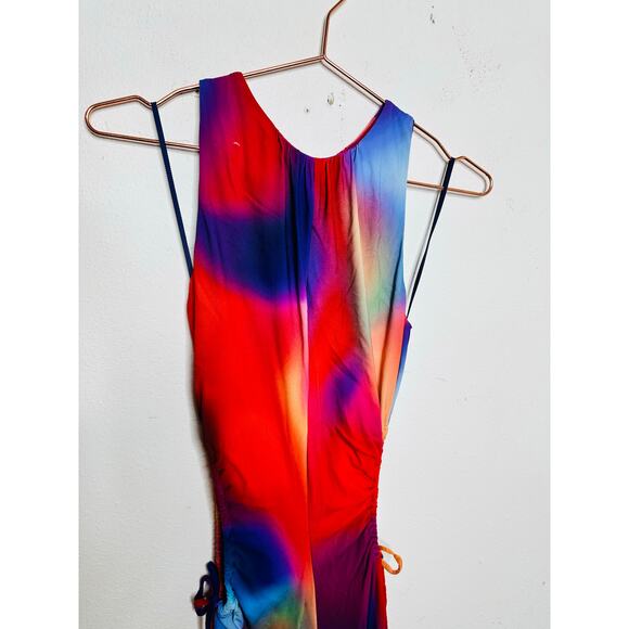 REBECCA VALLANCE Red White Side Waist Cutouts  Del Prado Midi Dress size 8 - Picture 3 of 16